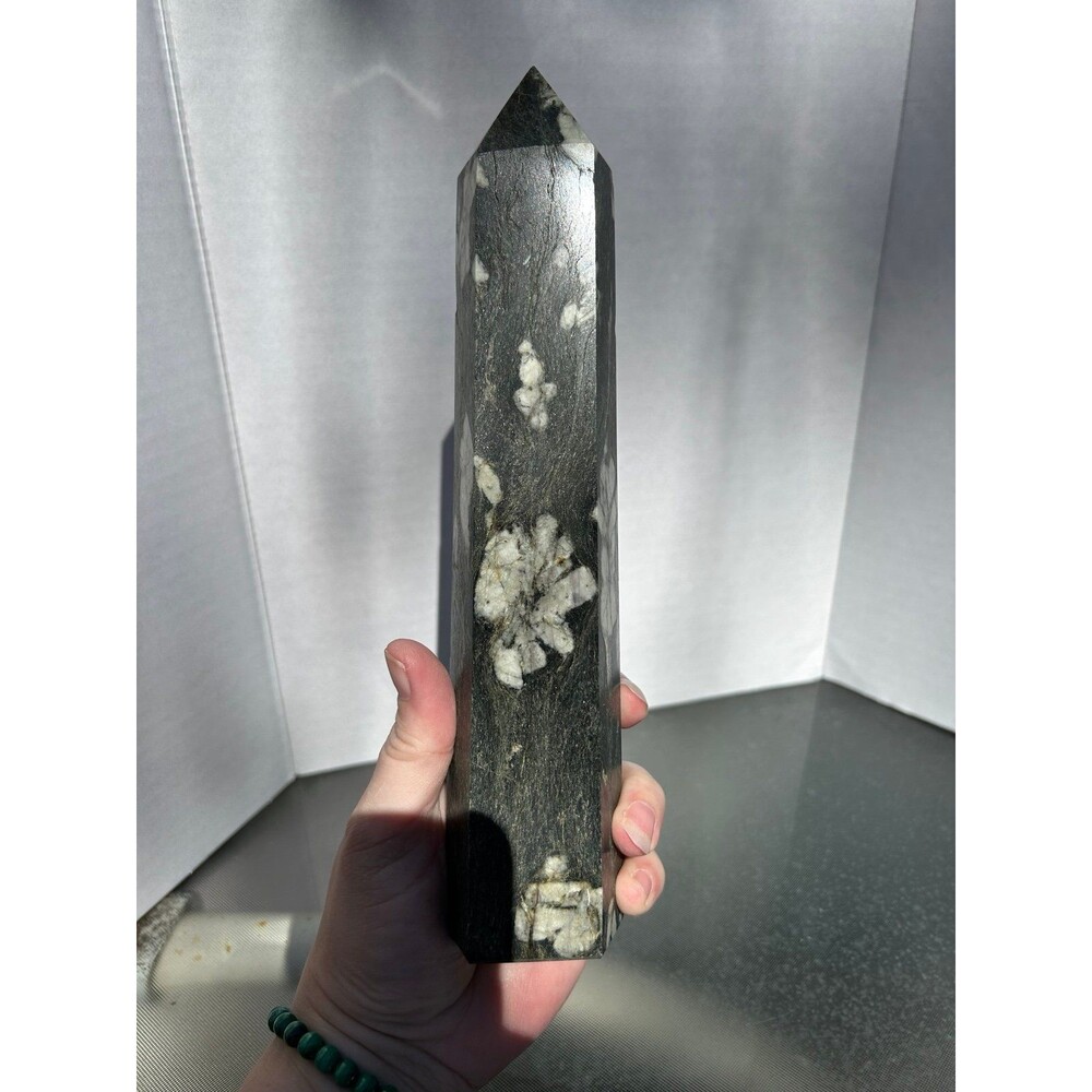 Huge Chinese Writing Stone Tower w/ Pyrite Inclusions 9.5” tall & over 2.5 lb